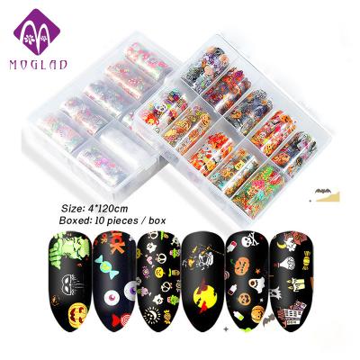 China 2 New Arrival Designs Christmas Nail Transfer Foil Durable Colorful Foil Decals and Halloween Combination 10 Rolls /Box for sale