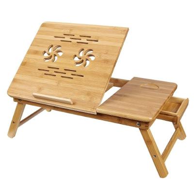 China Foldable Bamboo Laptop Desk Adjustable Portable Breakfast Serving Bed Tray with Tilt Top Drawer for sale