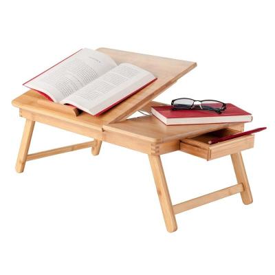 China Foldable 100% Bamboo Foldable Computer Table Desk Laptop Breakfast Serving Bed Tray Adjustable W Tilting Top Drawer for sale