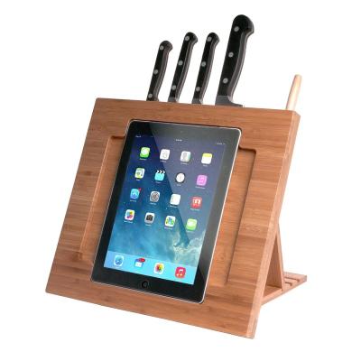 China Viable Multifunctional Bamboo Foldable Knife Block With Shelf Holder Kitchen Accessories Storage Natural Wood Rack for sale