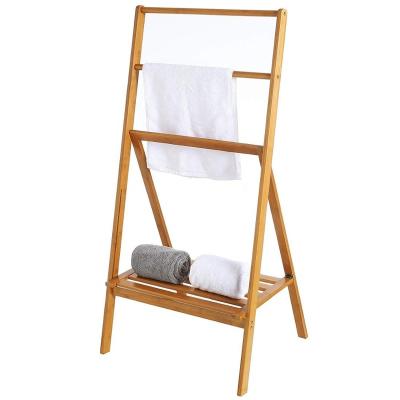 China Natural Bamboo Kitchen.Hotel.Bathroom.Shower 3-Bar Room Towel Rack Bathroom Storage Freestanding Shelf for sale