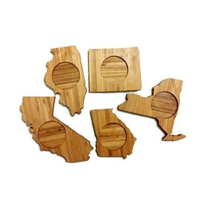 China Sustainable Natural Bamboo State or Country Shaped Coasters, Set of 4, Create Your Own Set of Custom Kitchen Coasters for sale