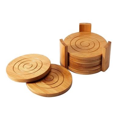 China Sustainable Bamboo Coasters 6-Pack Set Wooden Coasters With Stand - Round Cup Coasters For Drinks for sale