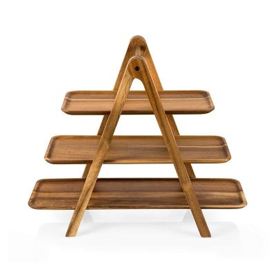 China Eco-friendly Bamboo Serving Trays Three-tiered Ladder Serving Station Eco-friendly Acacia Wood for sale