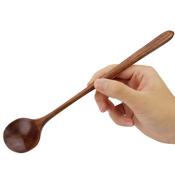 China 2020 Teak Color Sustainable Eco-Friendly Wooden Tableware Best Selling Korean Long Handle Wooden Soup Spoons for sale