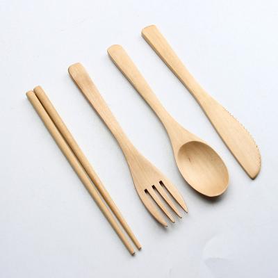 China Wooden Flatware Set 4 Piece Cutlery Set Fork Spoon Knife Chopsticks Viable Custom Logo Set for sale