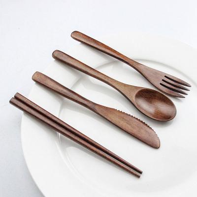 China Phoebe Portable Cutlery Wooden Flatware 4 Piece Set Eco Friendly Reusable Chopsticks Fork Spoon Knife for sale