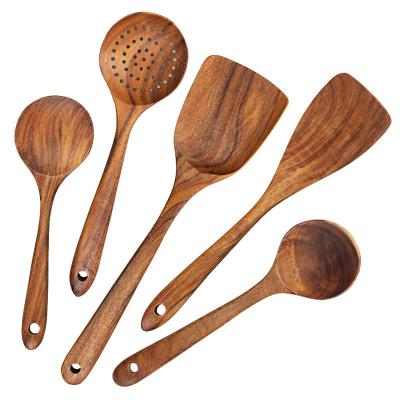 China Wholesale Amazon Hotsale 5-Piece Acacia Wood Cooking Viable Cookware Set Spoon Spatula Set for sale