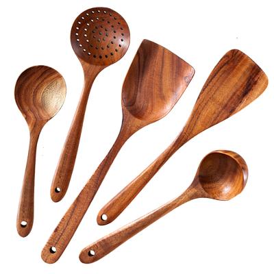 China Sustainable eco-friendly home cook utensils set wooden kitchen accessories with 5 pieces reusable cookware tools for cooking for sale