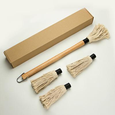 China Hot Selling Easily Cleaned Long Handle BBQ Brush Tool Kit Food Grade Wooden BBQ Basting Sauce Broom for sale