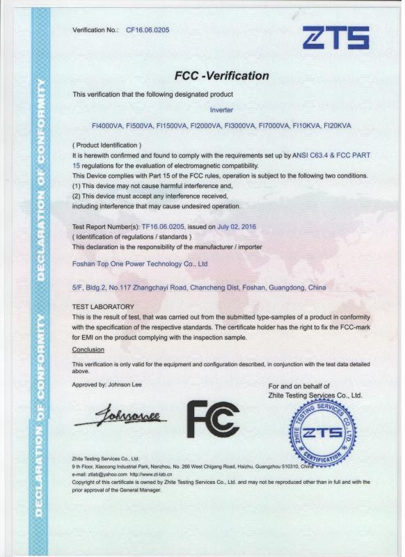 FCC - Foshan Top One Power Technology Co., Ltd