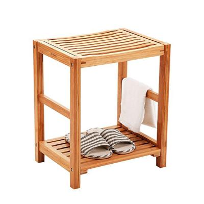 China Eco - Friendly Bathroom Accessory Bamboo Shower Bench With Storage Shelf for sale