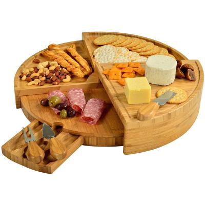 China Sustainable Wooden Cake Tray Cutting Chop Chop Cheese Board and Bamboo Knife Set for sale