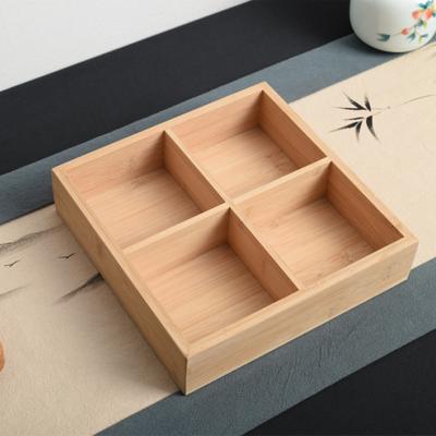 China Sustainable Adjustable Wood Desktop Organizer 4 Compartment Bamboo Cutlery Pulp Box For Nuts for sale