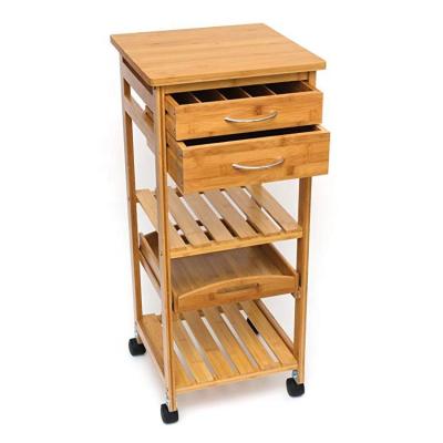 China Eco-friendly Portable Wooden Rolling Storage Cart Bamboo Cart With Drawers For Kitchen for sale