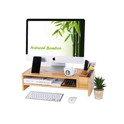 China Eco-Friendly Desk 2 Tier Laptop Monitor Stand Bamboo Riser with Adjustable Storage Accessories for PC Desk for sale