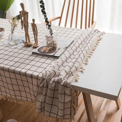 China Crochet People's Japanese Polyester Embroidery Checked Custom Table Cover With Tassels Trim for sale