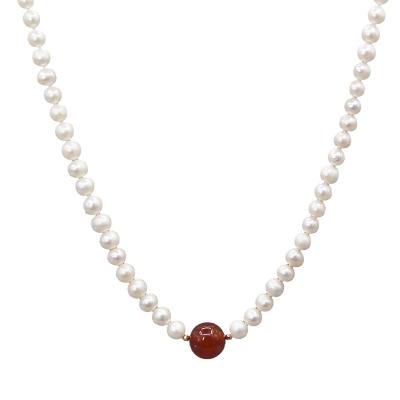 China Ladies Carnelian Freshwater Pearl Necklace Necklaces CLASSIC Elegant Handmade Custom for sale