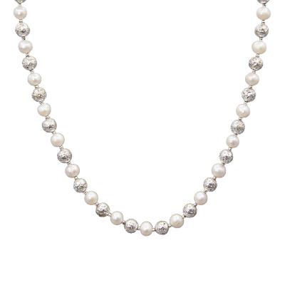 China CLASSIC Multi Strand White Lava Stone Freshwater Pearl Beaded Choker Necklace Women for sale