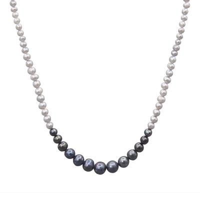 China High Quality Simple Mixed Size Gray Pearl Necklace Stainless Steel CLASSIC Clasp Short for sale