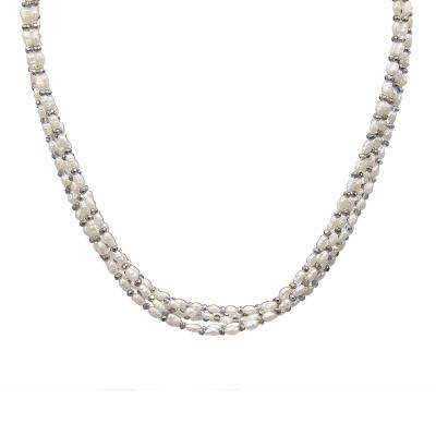 China TRENDY Crystal Seed Bead Small Rice glass beaded freshwater pearl multi layered necklace for sale