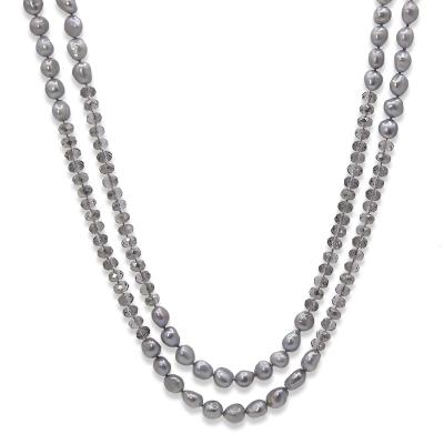 China CLASSIC Long Beaded Knotted Gray Crystal Big Baroque Freshwater Pearl Necklace Jewelry For Women for sale