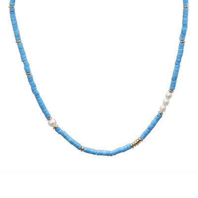 China TRENDY Fashion Multi Seed Pearls Stone Blue Choker Turquoise Pearl Necklace Jewelry Freshwater Girls for sale