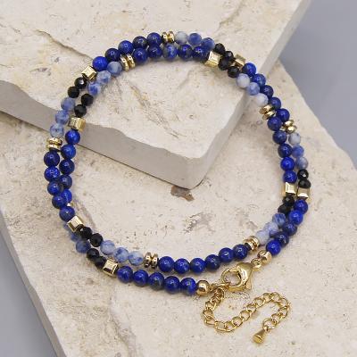 China 2022 Fashion TRENDY Natural Gemstone Set Choker Beads Multi Blue Lapis Lazuli Necklace for sale