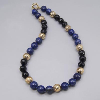 China Fashionable Chunky Statement Black Onyx Necklace Large Lapis Lazuli Gemstone Necklace Natural Jewelry for sale