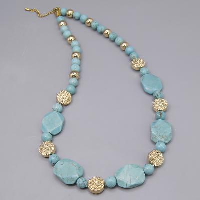 China Fashion Trendy Natural Gemstone Turquoise Howlite Irregular Blue Bead Necklace For Women for sale