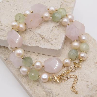 China Chunky Statement Adjustable Pearl Gemstone Bohemian colorful TRENDY Rose Quartz Choker Necklace for sale