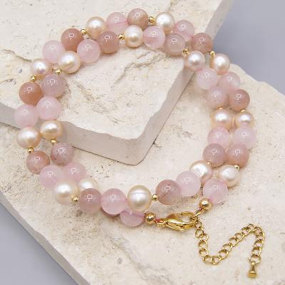 China CLASSIC Fashion Adjustable Multi Colored Stone Bead Rose Quartz Bead Choker Necklace for Women for sale