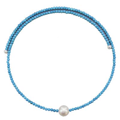 China CLASSIC Simple Fashion Blue Turquoise Stone Seed Bead Big Round Freshwater Pearl Necklace Necklace for sale