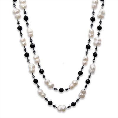 China Fashion BOHO Necklace For Women Onyx Beaded Necklace Pearl Endless Baroque Necklace Long for sale