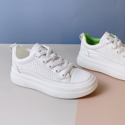 China New Fashion Trend PU White Upper With Different Color Women's Small Sneakers Shoes White Coating Casual Shoes for sale