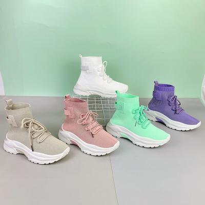 China Wholesale High Quality Breathable Women's Lace Walking Boots Boot Sneakers Theft Knit Boots for sale