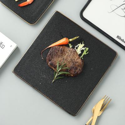 China Viable Tableware Cake Dish Restaurant Japanese Baking Sushi Plates Cattle Pasta Dish Black Ceramic Dish Restaurant for sale