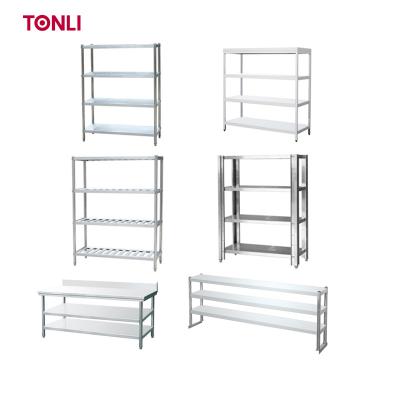 China Yantai Tongli Hotel Kitchen Equipment Double Sided Heavy Duty Stainless Steel Kitchen Four Layer Adjustable Shelf for sale