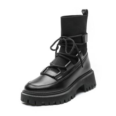 China 2021 New Disposable Fashion Short Boots Stretch Knit Design Martin Boots Female Round Toe Thick Heel Boots for sale