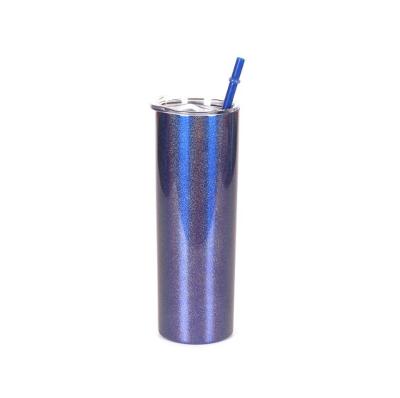 China Hot Selling Double Wall Thermoses Viable In Stock 20oz Sparkle Skinny Sublimation Tumbler With Straw for sale