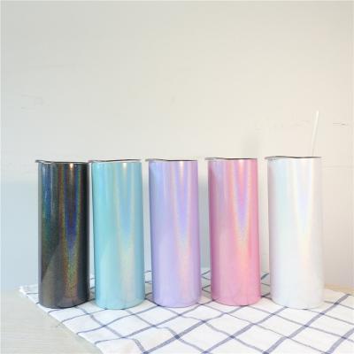 China Whole Sale Viable 20 oz Sublimation Straight Lean Glitter Tumblers With Straw for sale