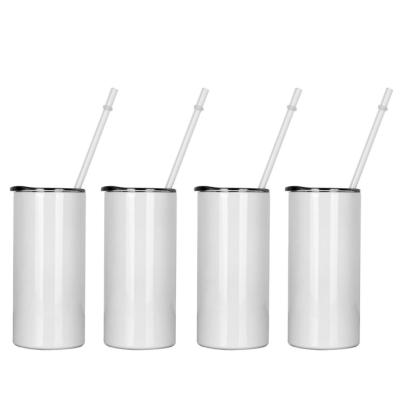 China Sustainable White Straight Double Wall Insulated Stainless Straight 15oz Sublimation Lean Tumbler With Lid Straw for sale