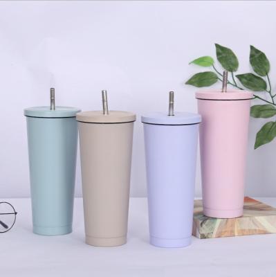 China Sustainable Large Capacity Stainless Steel Vacuum Mug Insulated Coffee Tumbler 24oz/700ml Double Wall Travel Mugs With Straw for sale