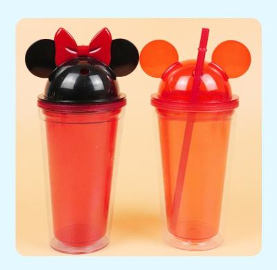 China Wholesale Wall Stocked Plastic Juice Bottle 16oz Mickey Minnie Mouse Acrylic Coffee Mug Tumbler Factory Double for sale