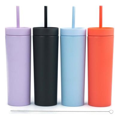 China 16oz Bpa Reusable Reusable Plastic Matte Double Wall Acrylic Skinny Water Bottles Free Tumbler With Straw for sale