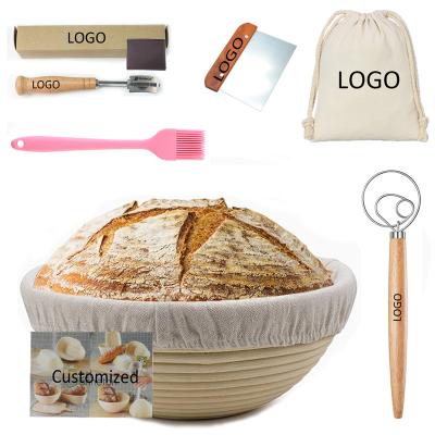 China Sustainable Wholesale European Bread Cookware Sets Baking Tools Bread Proofing Bowl Nature Rattan Basket Sets for sale