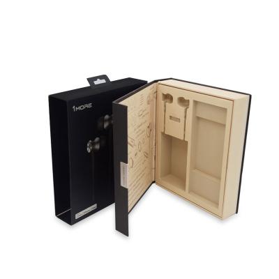 China Recycled Materials Black Magnetic Drawer Box High Quality Earphone Electronic Packaging Box for sale