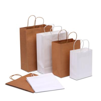 China Recyclable Custom Printed Your Own Logo White Brown Kraft Gift Craft Shopping Paper Bag With Handles for sale