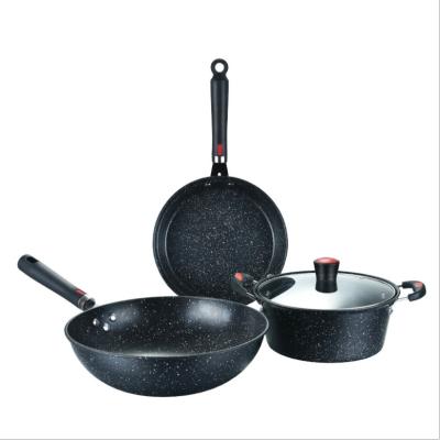 China Gift Box Traditional Pot Set Cast Iron Combo Set Non-stick Pot Gift Three-Piece Pot Non-Stick Pan Movable Spoon Maker for sale