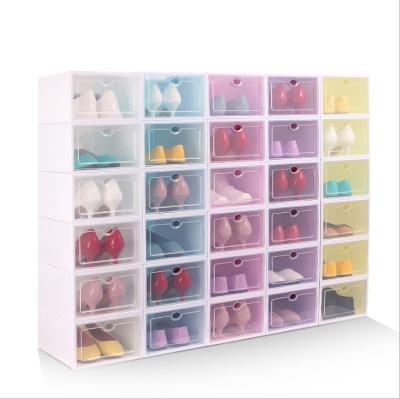 China Folding Home Drop Front Shoe Storage Box Transparent Plastic Stackable Storage Shoe Box Crate for sale